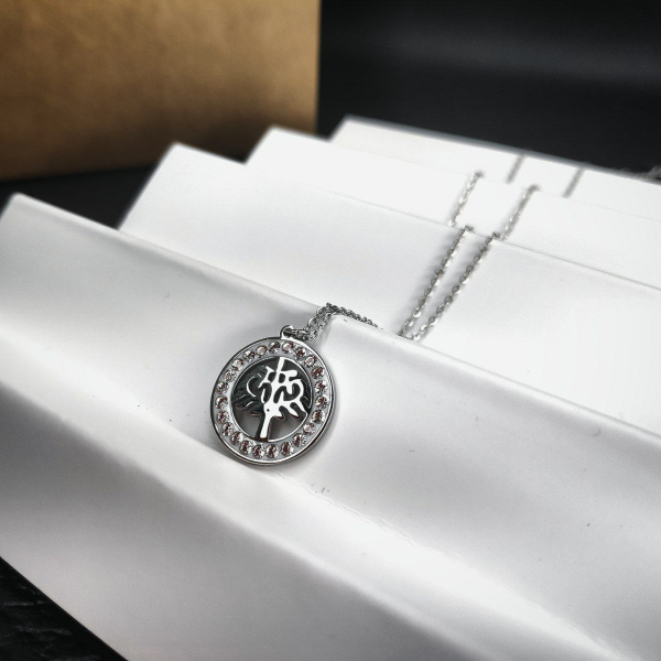 Подвеска "Дерево жизни" / Кулон 1,5 см. на цепочке под серебро / Украшение женское на шею в обрамлении камней